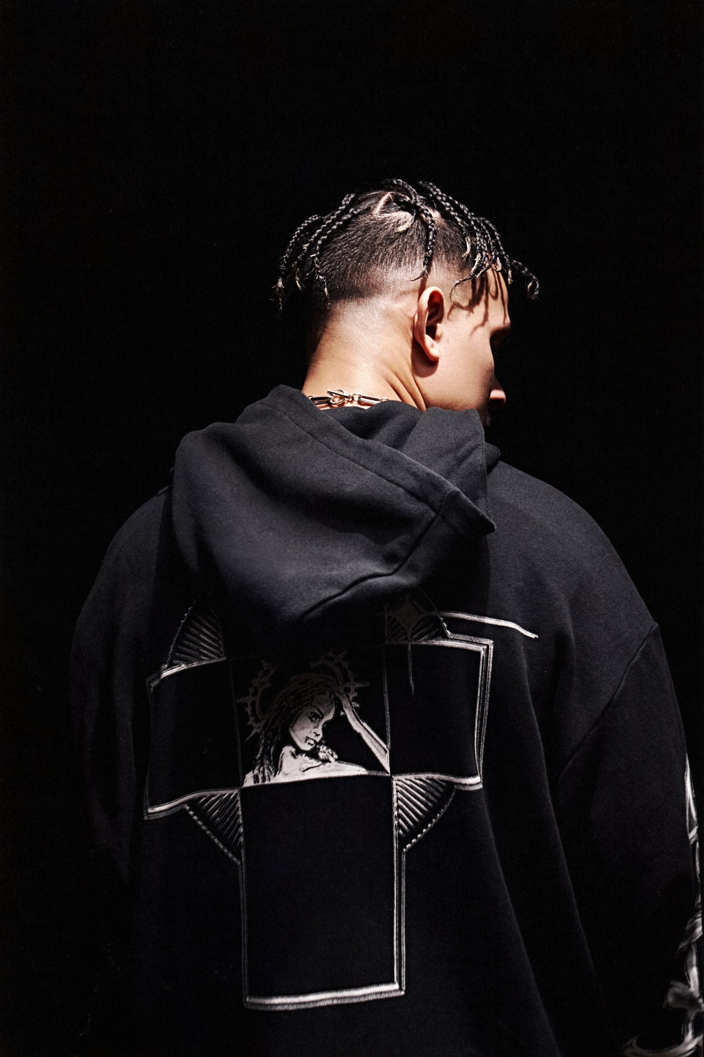 Metallic Raw Edge Cross Hoodie