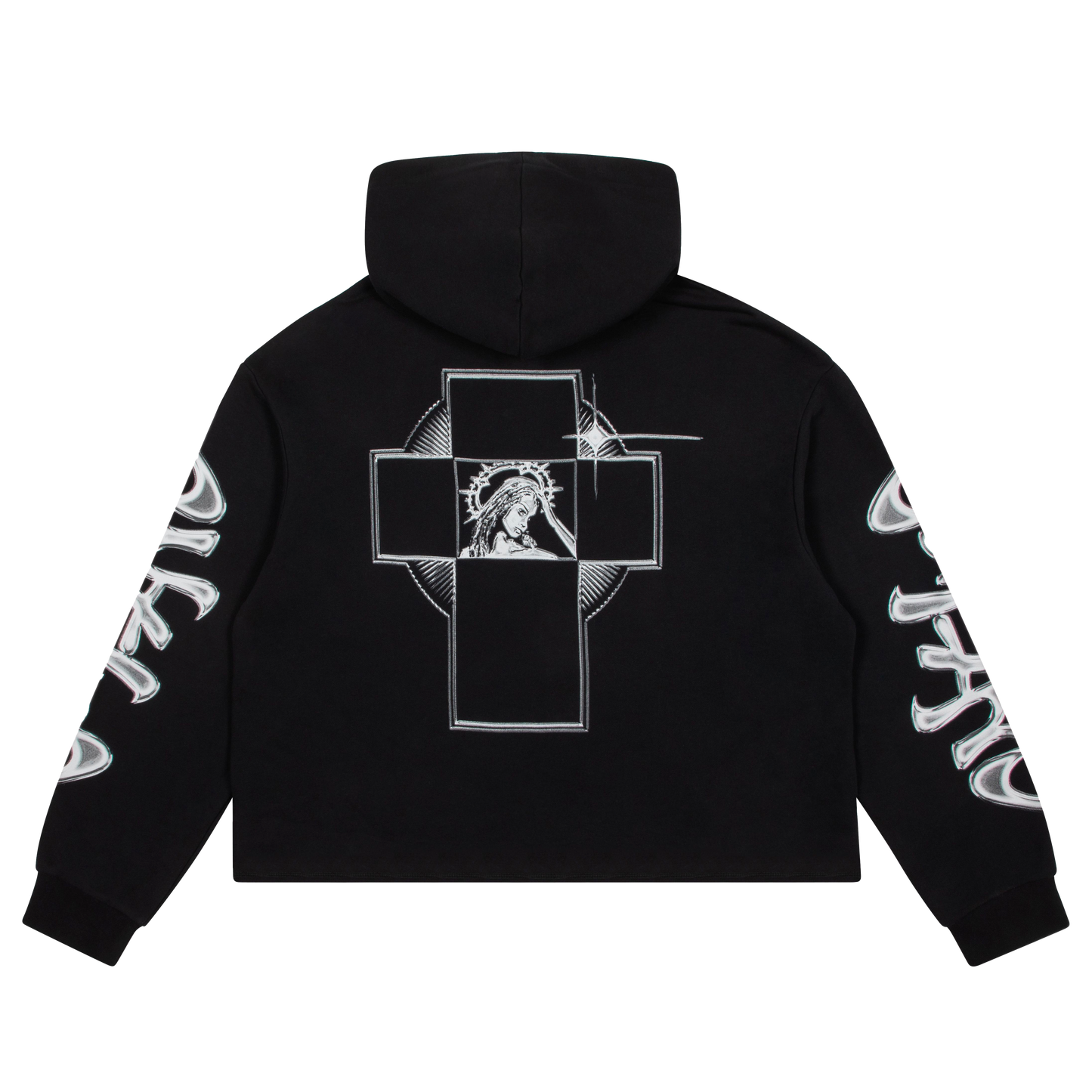 Metallic Raw Edge Cross Hoodie